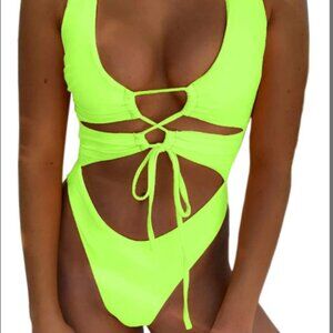 Sexy Cutout Lace Up Backless High Cut One Piece Bathing Suit